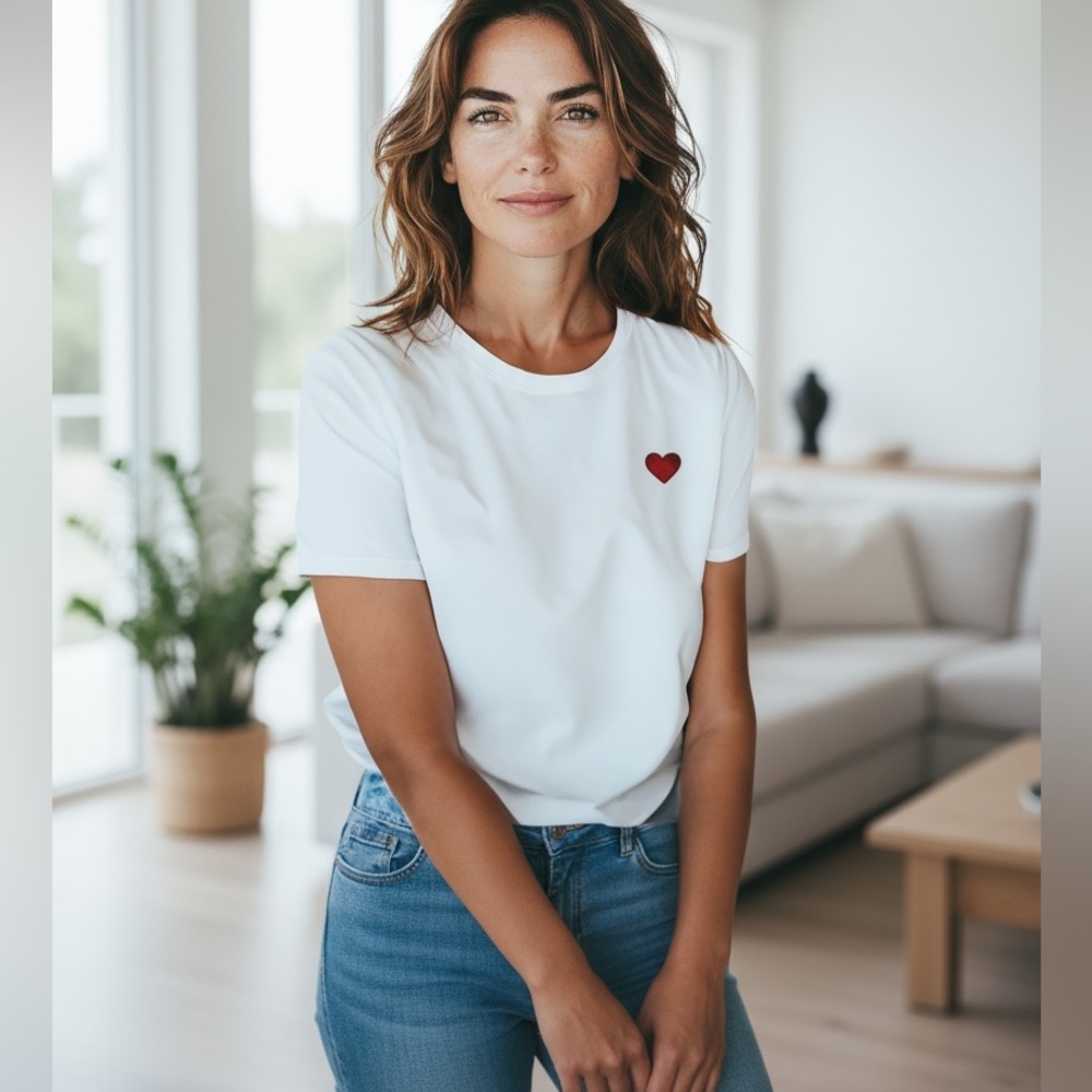 Carbon Copy Valentine’s Day Red heart soft white tee Medium nwt‎